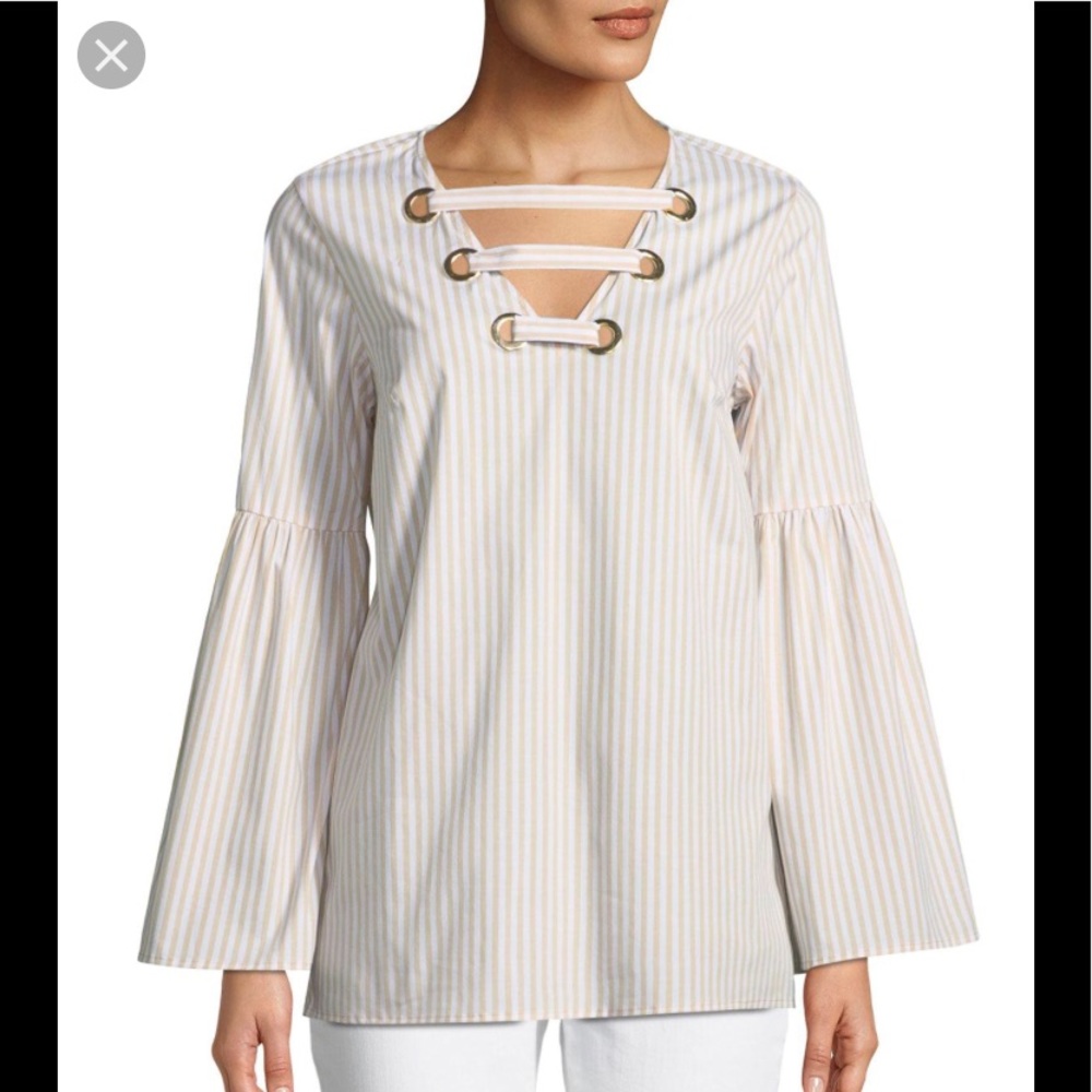 Michael Kors Striped Bell Sleeve Tunic Top - Picture 1 of 4